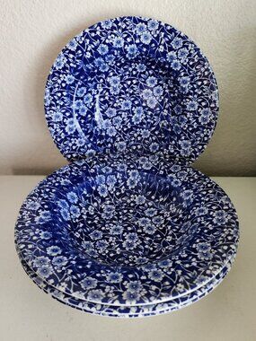 Chintz Calico Blue Large Rim 9" Soup Bowls Set of 2 by Churchill England